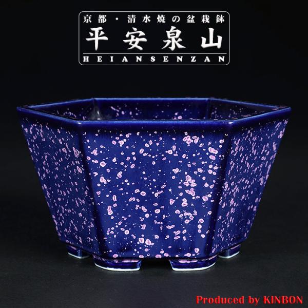 盆栽鉢 植木鉢 「平安泉山紫結晶六角鉢」 山草鉢 清水焼 京焼 磁器
