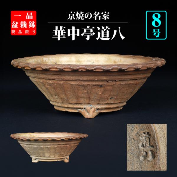 盆栽鉢 道八焼締縄縁丸鉢 京焼 華中亭 松風亭 8号 24cm 中品盆栽 草物