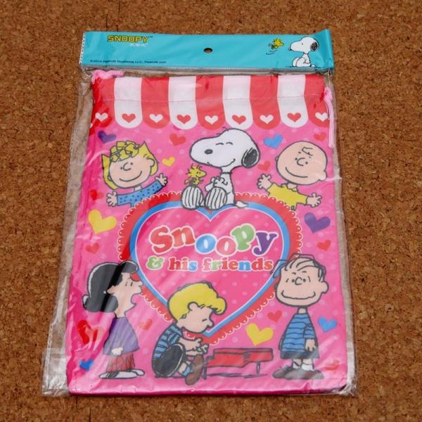 ☆スヌーピーとそのお友達たちの　巾着袋　Lサイズ両面同じ柄でかわいい巾着です♪【サイズ】縦：約28cm×横：約21cm※実測の為、多少の誤差はご了承ください。