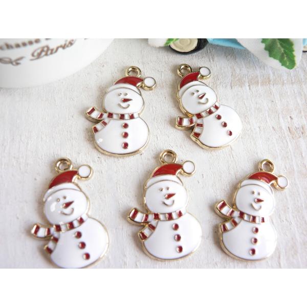チャーム 雪だるま 5個 ゆきだるま スノーマン ゴールド 手芸 パーツ