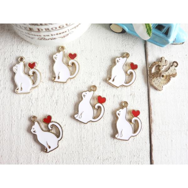 チャーム ネコ 6個入 ねこ 猫 白 手芸 パーツ ハンドメイド #846