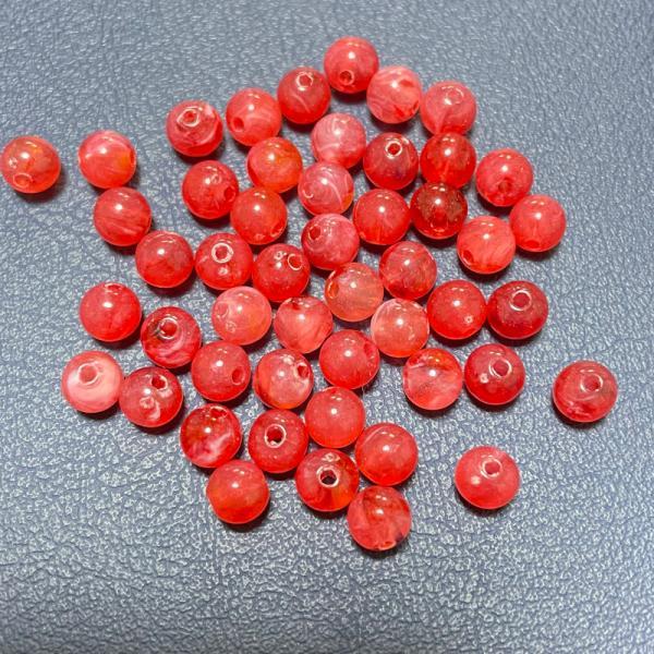アクリルビーズ 6mm玉 チェリー レッド ビーズ 50個 #w-8 : ブーブー