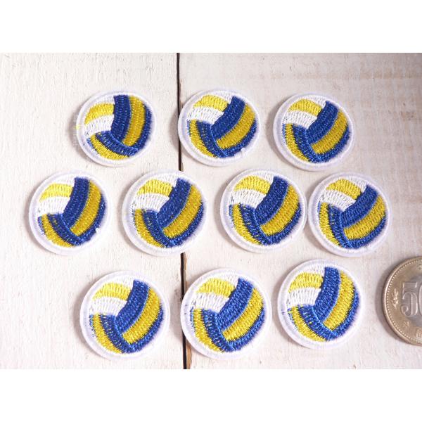 ワッペン バレーボール 青 ミニ アイロンワッペン アイロンパッチ 10枚
