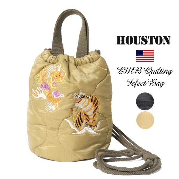 HOUSTON ヒューストン 6845 虎 龍 JAPAN 刺繍キルティングエフェクトバッグ ショルダーバッグ 巾着