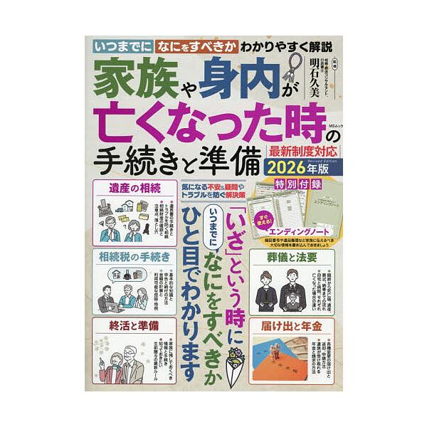 ※商品画像はイメージや仮デザインが含まれている場合があります。帯の有無など実際と異なる場合があります。監修:明石久美出版社:メディアソフト発売日:2025年12月シリーズ名等:MSムックキーワード:家族や身内が亡くなった時の手続きと準備２０...