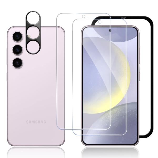 指紋認証対応 SijiRuge Galaxy S24 Plus 対応 ガラスフィルム（２枚入り）＋カメラフィルム ガイド枠付き 貼り付け簡単