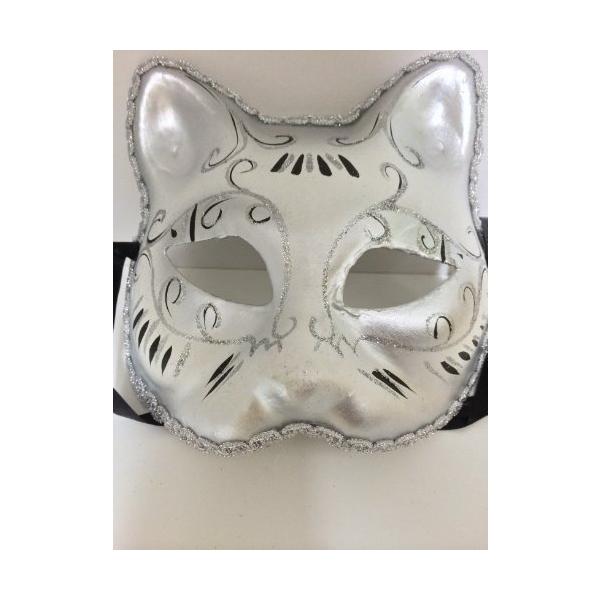 猫のお面 ベネチアンマスク 仮面 仮装 シルバー