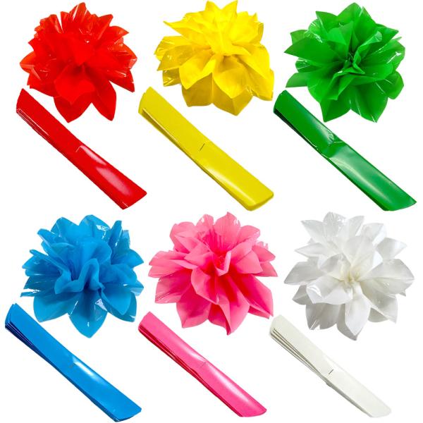 ビニール折花　直径約17cm　12個入　赤・青・白・黄・緑・桃（各色2個入）折り花　京花　お祭り　七夕　装飾用品　