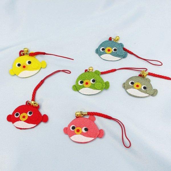 ちりめん細工 根付け フグ 1個 ＜カラー：6色＞[ちりめん根付][和柄  