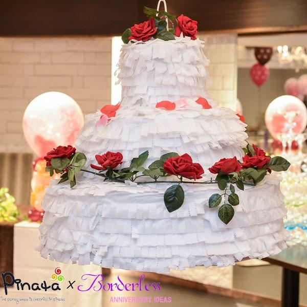 ピニャータ ウェディングケーキ ホワイト ローズ 結婚式や2次会に 送料無料 くす玉 17 05 1 2 Borderless 通販 Yahoo ショッピング