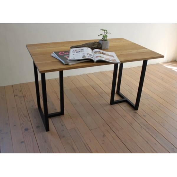 天然木 ダイニングテーブル リビングテーブル ナラ材 アイアン脚 置く