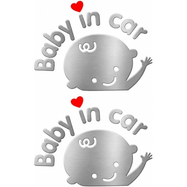 ベビーインカー ステッカー 2枚セット Baby in Car 赤ちゃんが乗ってます 車 セーフティサイン 反射素材 耐水 耐候 貼るだけ 約13×16cm 黒 銀 送料無料