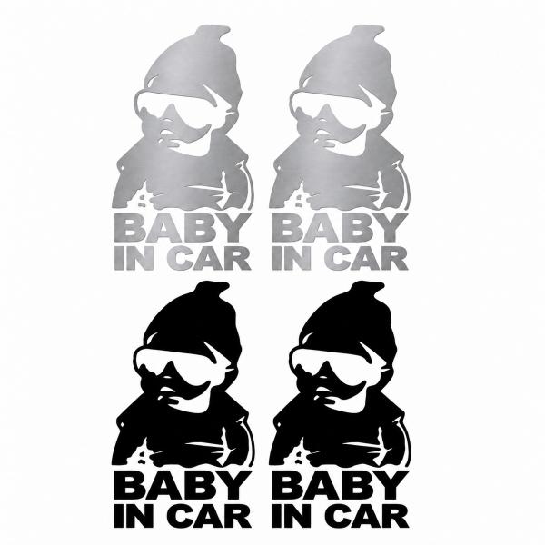 ベビーインカー ステッカー BABY IN CAR 2枚セット 赤ちゃんが乗っています 車 カーステッカー セーフティサイン 反射 耐水 耐候 シルバー ブラック 送料無料