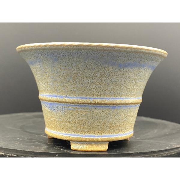 二代平安香山 香均釉丸外縁中帯切足鉢 3号(9cm) : 鉢や 暮路空