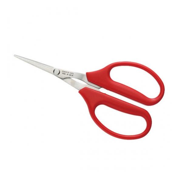 クラフト鋏　赤　先細 2242/Craft scissors thin blade redステンレス鋼を使った万能鋏です。同等品の「クラフト鋏　白」と比べると刃先が細くなっています。紙から花、細い枝、果樹の収穫まで広く使えます。全長　約１６...