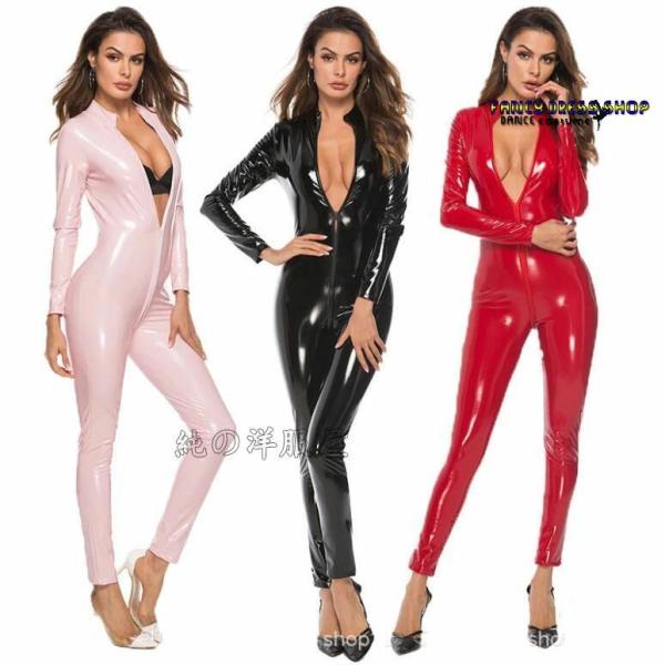 全身タイツ フェイクレザー エナメル キャットスーツ 光沢 セクシー系