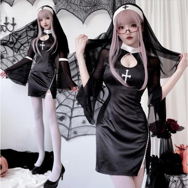 袖付きロリータ風 吸血鬼ギャルコスプレ 黒系コスプレ衣装 吸血鬼 ゴシック＆ロリータ フアレ袖