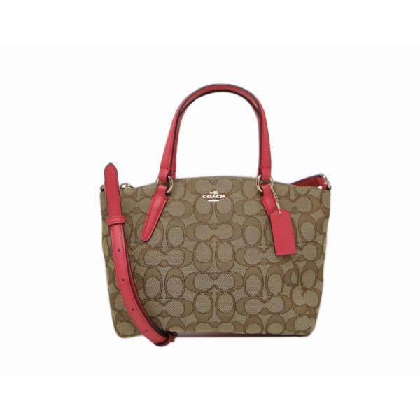 COACH コーチ F57830 シグネチャー 2WAYハンドバッグ ピンク×カーキ＜美品＞