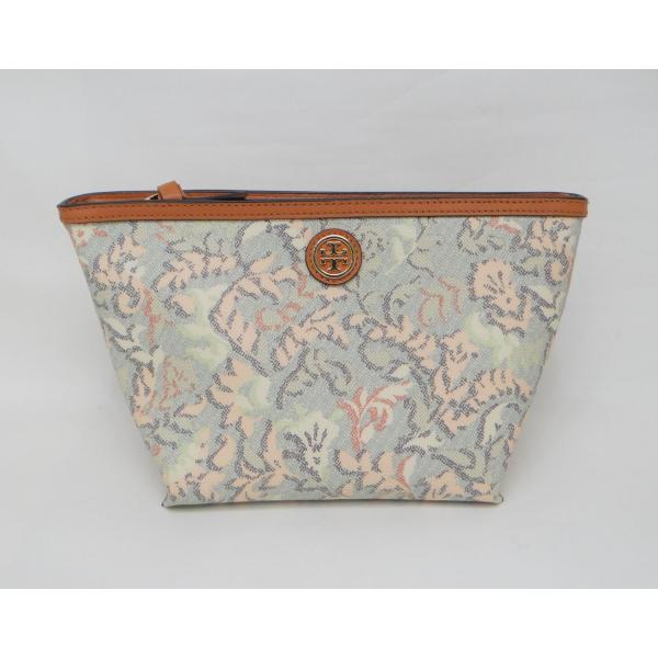 TORY BURCH トリーバーチ PVC×レザー ボタニカル柄ポーチ＜USED