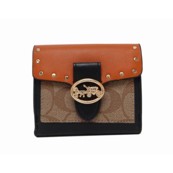 COACH コーチ 6791 シグネチャー ジョージア スタッズ PVC×レザー Wホック財布 テラコッタマルチカラー＜USED＞【送料無料】