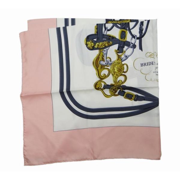 HERMES（エルメス） カレ90 馬具柄 大判シルクスカーフ ピンク系＜USED