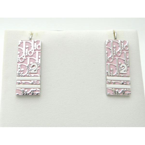 Christian Dior ディオール トロッター プレート ピアス ピンク＜USED