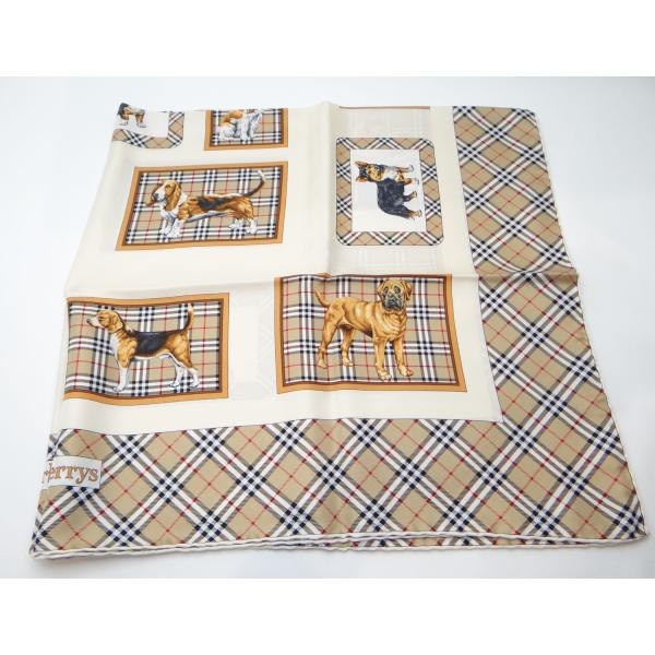 美品　BURBERRY　大判スカーフ　ストール　バンダナ　シルク　ドッグ　犬 BURBERRY Burberrys バーバリー 犬 ドッグ シルク スカーフ