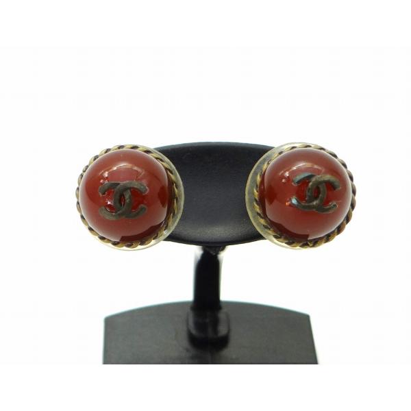 CHANEL シャネル ココマーク ヴィンテージ ラウンド ピアス ボルドー＜USED＞
