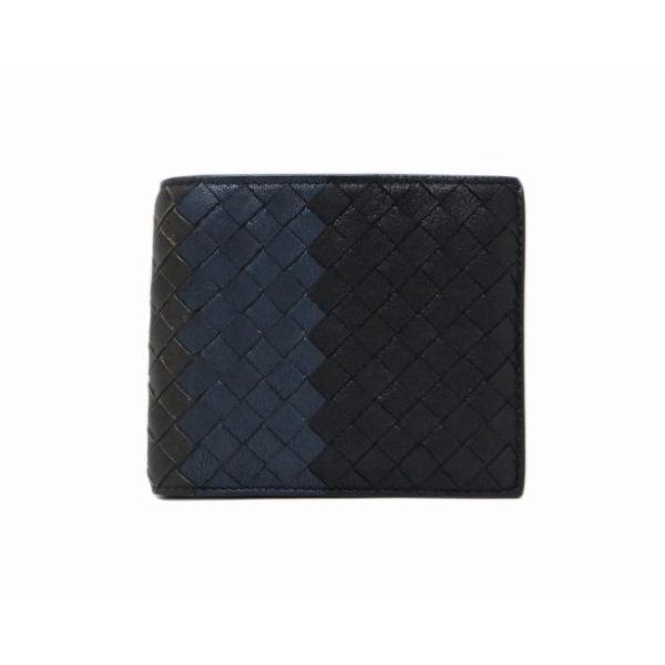 BOTTEGA VENETA ボッテガ・ヴェネタ イントレチャート グラデーション 二つ折り財布 ブラック×ネイビー×ブラウン＜USED＞