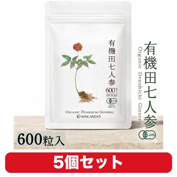 田七人参 サプリ 和漢堂 でんしち100% 有機田七人参 三七人参 サポニン 600粒 5個セット 有機JAS認定原料