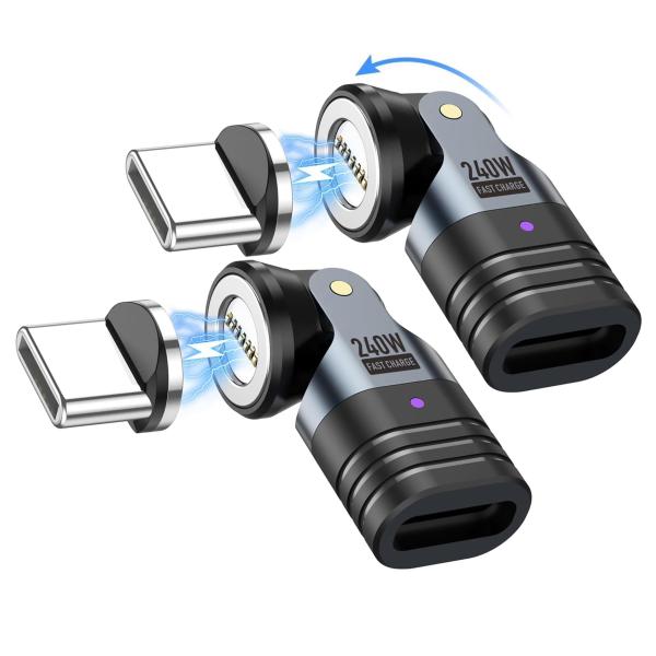 マグネット変換アダプタ USB-C(メス) to USB-C(オス) 240W対応 7Pin マグネット 540°回転 Type-C 変換アダプタ 480Mbpsデータ転送Pro/phone/Android等対応