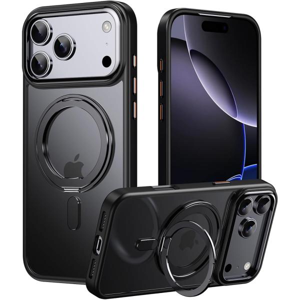 iPhone 18 Pro Max/17 Pro Max用ケース 回転スタンド MagSafe対応 耐衝撃 マット感 防指紋 縦横両対応 カメラコントロールカバー リングマグネット   6.9インチ