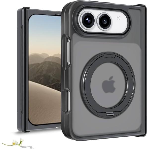 iPhone Duo 用 ケース 回転スタンド MagSafe対応 耐衝撃 マット感 防指紋 レンズ保護 軽量 薄型 ブラック