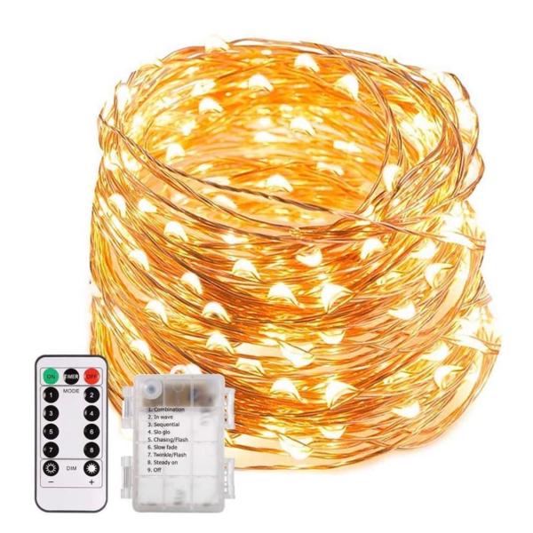 [BOEN]イルミネーションライト LED クリスマスライト 10メータル　電池式　100電球　リモコン付き　ウォームホワイト