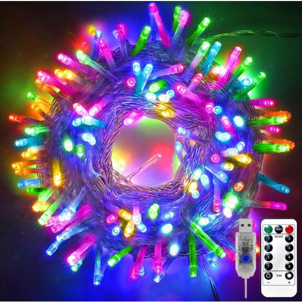 LEDイルミネーションライト 200球 20m USB クリスマスライト ストレート ライト 省エネ 高輝度 8モード リモコン式 防雨  ハロウィン 常時点灯  (カラフル)