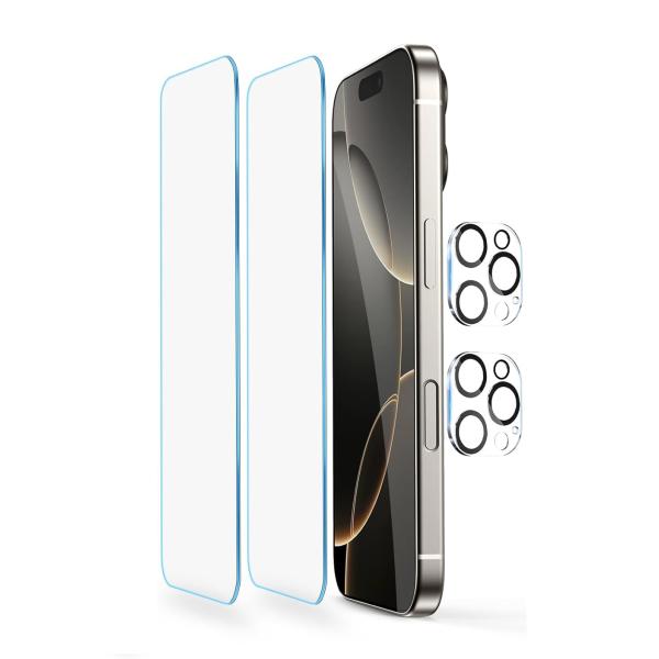 [BOEN]iPhone16Pro Max用ガラスフィルム（6.9インチ）液晶保護ガラスフィルム 2枚 + カメラ保護フィルム 2枚