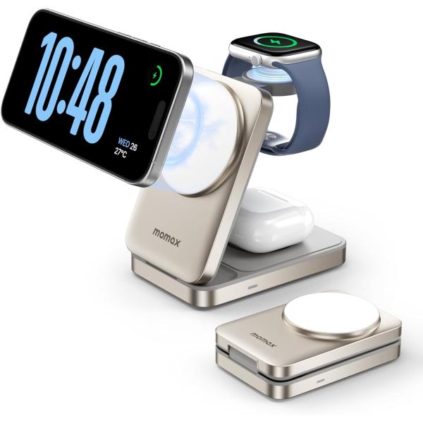 Qi2 ワイヤレス充電器 (3-in-1) magSafe公式認証 マグセーフ 15W急速充電 3台同時充電可能 Phone16/15/14/13/12/iWatch/AirPods/ワイヤレスイヤホンに対応
