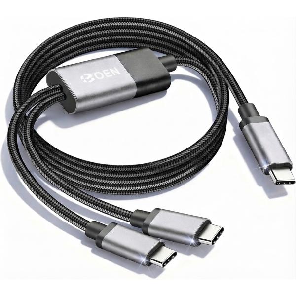 USB Type C ケーブル 【PD 100W 2-in-1 急速充電】 E-marker チップ搭載 断線防止 Phone17/16/15 用 GalaxyS24/S22 用 MacBook/iPad と互換性のある  (1.2M)