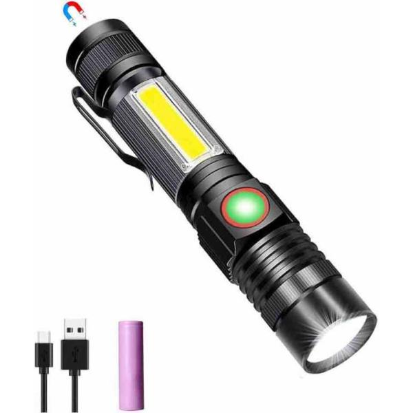 [1個]懐中電灯 ledライト 超高輝度1600ルーメン フラッシュライト USB充電式 大容量 18650電池高輝度 COB作業灯 軽量 ハンドライト led