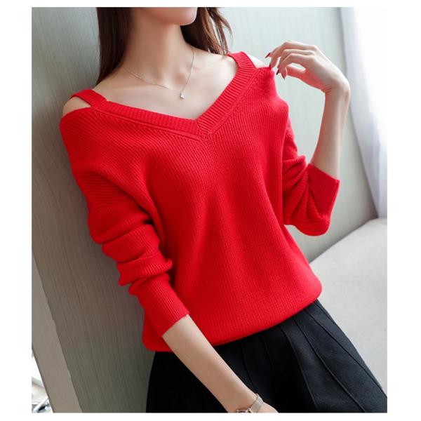 肩見せニット セーター トップス レディース 春 秋 セクシー ｖネック 赤ニット ゆったり ゆるかわ カジュアル デート Buyee Buyee 日本の通販商品 オークションの代理入札 代理購入