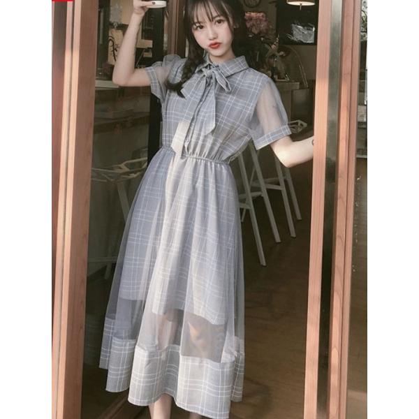 ワンピース ドレス ひざ丈 半袖 レディース ファッション リボン チェック柄 スカート 妖精 新作 夏 中学生 学生 大学生 韓国 オシャレ 可愛い ガーリー Cnalbs Bouquet 通販 Yahoo ショッピング