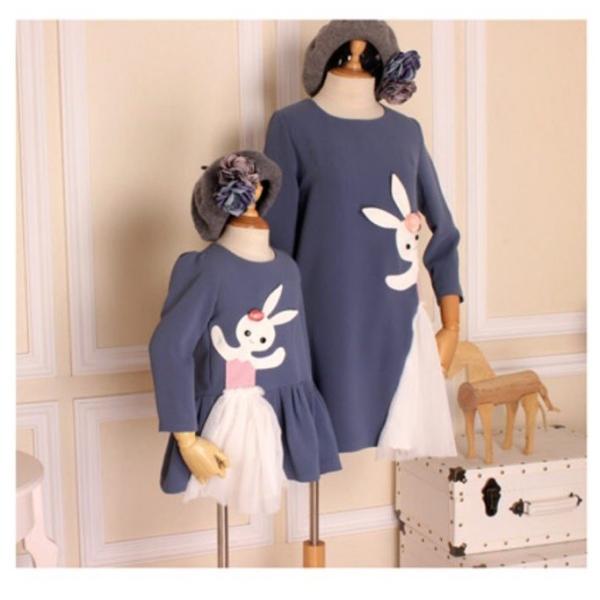 19秋新作 親子コーデ キッズ価格 うざぎデザインチュール切り替えワンピース キッズサイズ Fresnopianooutlet Com