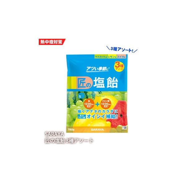 匠の塩飴 3種のアソート　750g×10袋 匠の塩飴 サラヤ塩分補給キャンディ 匠の塩飴3種アソート750g