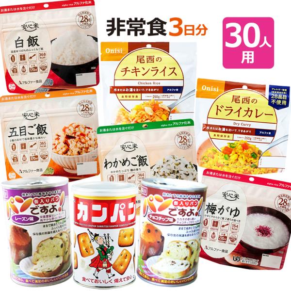 非常食セット 30人用／3日分（270食）（防災セット 防災用品 保存食
