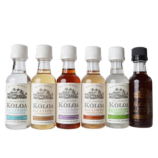 コロアラム ミニボトル50ml×6本セット カウアイ島・コロアラムカンパニーを代表する、ホワイトラム、ゴールドラム、ダークラム、スパイスラム、ココナッツラム、そしてコーヒーラムの50mlミニボトルが、6本セットになって登場です。お気に入りの...