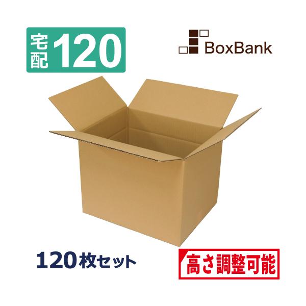 【法人限定販売】ダンボール 高さ調整可 120サイズ 最大組立寸法：46×36×高さ37cm（/最大三辺合計：119cm) 120枚セット 深さ 可変