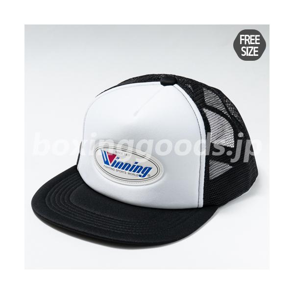 ウイニングのロゴワッペン付きのメッシュキャップ。メーカー：Winning/ウイニング商品番号：CP-1カラー：ブラック×ホワイトサイズ：フリーサイズ（後部調節可）素　材：前頭部エステルニット（ポリエステル１００％）／後頭部ナイロンメッシュ（...