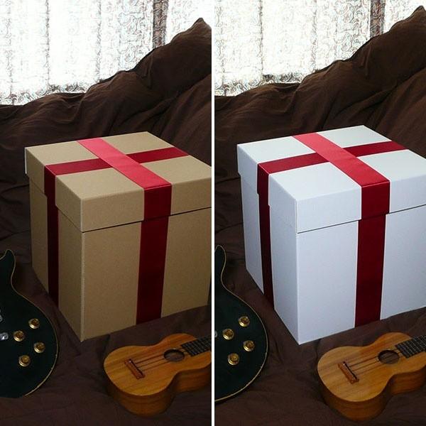 特大ボックス（クラフト/白）40センチ角 赤リボン付き : ボックス