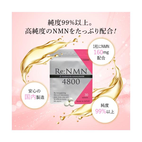 【送料無料】1粒160mg NMN配合！ NMNサプリ Re.NMN4800 30粒 1か月分 日本製 国産 エイジングケア スキンケア 高純度