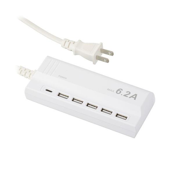 OHM �I�[���d�@�@USB_AC�`���[�W���[ TypeA×5�{TypeC 1.5m�@SMP-U5C62E3-W